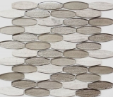 Piedra natural de mosaico de vidrio de mármol azulejos de mosaico oval en forma de barco de color gris claro beige claro marrón azulejo backsplash pared de la cocina - MOS85-BM59