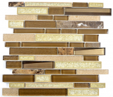 Mosaico de vidrio de piedra natural barras de mosaico de cerámica de mármol beige crema marrón oscuro azulejo backsplash pared WC - MOS87SO-1258