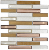 Mosaico de azulejos de cerámica de mosaico de vidrio compuesto de cobre blanco mezcla de color beige claro azulejos backsplash pared de la cocina - MOS87OL-015