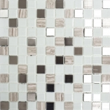 mosaico de vidrio autoadhesivo mosaico de azulejos de piedra natural de acero inoxidable crema blanco MOS200-4CM32