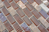 Muestra de mano mosaico de vidrio translúcido compuesto piedra acero marrón pared azulejo backsplash cocina baño MOS87-0013_m