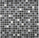 Mosaico de vidrio de piedra natural mosaico de azulejos de acero inoxidable negro plata antracita mate pared azulejos backsplash cocina cuarto de baño - MOS92-0322