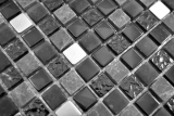 Muestra de mano translúcido acero inoxidable vidrio mosaico piedra acero negro vidrio mate pared azulejo backsplash cocina baño MOS92-0322_m