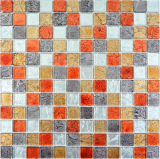 Mosaico de vidrio mosaico azulejos oro plata negro naranja rojo estructura pared azulejo backsplash cocina baño MOS63-71739