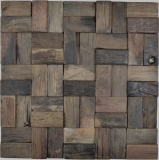 Mosaico de madera hecho de tablones de barco Revestimiento de pared de madera FSC salpicadero de cocina MOS160-25
