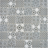 Azulejo de mosaico de cerámica blanco negro mosaico azulejo patchwork ornamento decoración vintage pared azulejo espejo MOS14-0333