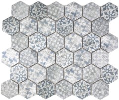 Hexagonal hexágono mosaico azulejo de cerámica azul gris blanco mezcla mosaico azulejo pared backsplash cocina cuarto de baño - MOS11H-0004