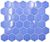Mosaico de cerámica hexágono azul brillante mosaico azulejos pared azulejos backsplash cocina cuarto de baño MOS11H-6501_f