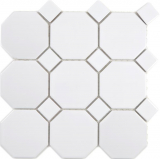 Mosaico de cerámica octogonal blanco mate con blanco brillante pared de azulejos de mosaico backsplash cocina - MOS13-Octa0111