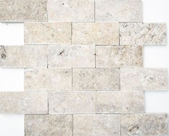 Travertino piedras de pared de piedra natural de ladrillo gris claro dividida cara de plata 3D mirada pared frente a la cocina - MOS29-42781