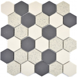 Hexagonal hexágono mosaico azulejo de cerámica beige negro hexagaon unglazed antideslizante moteado azulejo backsplash - MOS11G-0113-R10