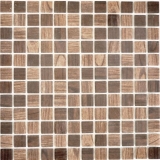 Mosaico de vidrio Revestimiento de pared sostenible Reciclaje estructura de madera marrón oscuro Azulejos backsplash MOS63-410