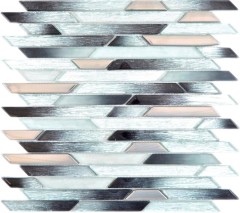 Mosaico de vidrio varillas mosaico azulejos plata metal antracita negro pared azulejos backsplash cocina BAD MOS86-0203