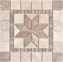 Incrustación de piedra natural decoración beige crema nogal marrón travertino mosaico azulejo pared suelo cocina baño aseo sauna - MOSDEKO69