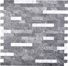 mosaico de vinilo autoadhesivo palos piedra mirada cuarzo antracita plata azulejo backsplash pared de la cocina MOS200-22BS