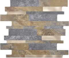 mosaico de vinilo autoadhesivo palos piedra mirada pizarra mirada oro óxido azulejo backsplash cocina pared MOS200-8MSG