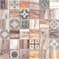 Mosaico de azulejos patchwork marrón beige marrone efecto madera salpicadero de cocina MOS160-w200