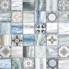 Mosaico azulejo patchwork mezcla azzurro azul claro azulejo mosaico pared aspecto madera cocina splashback MOS160-w300