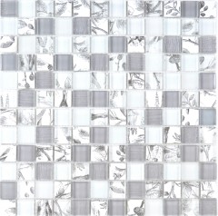 Mosaico de vidrio mosaico azulejos Arts and Crafts blanco gris pared azulejo backsplash cocina ducha baño MOS74-2000