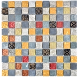 Piedra artificial mosaico rústico azulejo de vidrio mosaico de cuarzo resina antracita gris negro oro rojo azulejo backsplash pared baño cocina - MOS83-0207