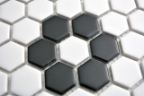 Muestra de mano mosaico azulejo cerámica hexágono blanco negro mate azulejo backsplash cocina MOS11A-0103_m