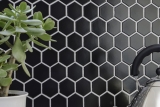 Muestra de mano mosaico azulejo cerámica hexágono negro mate ducha splashback azulejo espejo MOS11B-0311_m