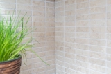 Muestra de mano mosaico azulejo cerámica varillas aspecto piedra luz beige azulejo backsplash cocina MOS24-STSO45_m