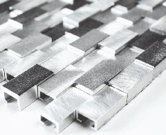 Muestra de mano mosaico azulejo Aluminio Ladrillo Aluminio 3D alu plata negro MOS49-0208_m