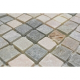 Muestra de mano mosaico azulejo cuarcita piedra natural cuarcita beige cocina splashback gris MOS36-0206_m