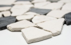 Muestra de mano mosaico azulejo mármol piedra natural beige negro cantera Ciot BianconeJava MOS44-30-110_m