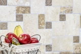 Muestra de mano mosaico azulejo backsplash travertino piedra natural beige marrón Mini Pattern Travertino MOS43-1204_m