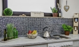Muestra de mano mosaico azulejo Translúcido negro plata Mosaico de vidrio Cristal EP negro plata MOS92-1099_m