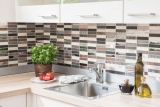 Muestra de mano Mosaico compuesto translúcido Aluminio beige marrón plata negro Rectángulo Mosaico de vidrio Cristal Piedra artificial Alu EP beige marrón MOS87-48X_m
