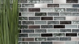 Muestra de mano mosaico azulejo translúcido acero inoxidable plata gris negro mosaico de vidrio compuesto Crystal acero plata gris negro MOS87-IL017_m