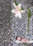 Muestra de mano azulejo mosaico Azulejo backsplash Acero inoxidable translúcido gris Mosaico de vidrio Piedra de cristal Acero gris MOS92-0206_m