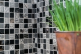 Muestra de mano azulejo mosaico Azulejo backsplash Gris translúcido negro Mosaico de vidrio Piedra de cristal EP gris negro plata MOS83-HQ24_m