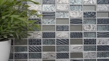 Muestra de mano mosaico azulejo espejo plata translúcido rectángulo vidrio mosaico cristal piedra retro plata MOS83-CRS2_m