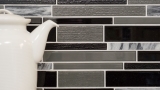 Muestra de mano mosaico azulejo azulejo backsplash translúcido gris negro compuesto mosaico de vidrio Crystal piedra gris negro MOS67-GV44_m