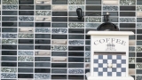Muestra de mano mosaico azulejo espejo translúcido plata gris negro rectángulo vidrio mosaico cristal piedra negro MOS87-SM88_m