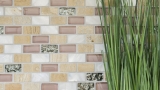 Muestra de mano mosaico azulejo azulejo backsplash translúcido beige ladrillo vidrio mosaico cristal piedra concha beige MOS87-B05S_m