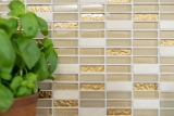 Muestra de mano mosaico azulejo azulejo backsplash translúcido blanco oro varillas vidrio mosaico cristal piedra blanco mate oro MOS87-1202_m