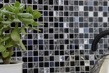 Muestra de mano mosaico azulejo espejo autoadhesivo translúcido acero inoxidable vidrio negro mosaico Cristal acero vidrio negro MOS200-4CM26_m