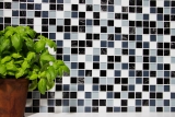 Muestra de mano mosaico azulejo Azulejo backsplash autoadhesivo Translúcido blanco gris negro Mosaico de vidrio Cristal gris negro blanco paño MOS200-4CM28_m