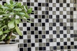 Muestra de mano mosaico azulejo Azulejo backsplash autoadhesivo Translúcido marrón negro blanco Mosaico de vidrio Cristal marrón negro blanco MOS200-4CM30_m
