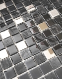 Muestra de mano translúcido acero inoxidable vidrio mosaico antracita plata azulado azulejo backsplash cocina baño MOS88-0322_m
