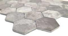 Muestra de mano cerámica mosaico hexágono cemento gris oscuro mosaico azulejo pared azulejo backsplash cocina baño MOS11H-0026_m