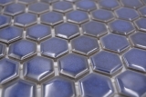 Muestra de mano cerámica mosaico hexágono azul cobalto brillante mosaico azulejo pared azulejo backsplash cocina baño MOS11H-0444_m