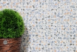 Mosaico azulejos retro vintage cerámica blanco colorido flores azulejo espejo pared MOS18C-1401_f | 10 esteras de mosaico