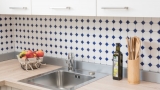 Azulejos de mosaico de cerámica azul octágono blanco mate azul brillante cocina splashback MOS13-OctaG464_f | 10 esteras de mosaico