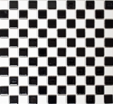 Mosaico de cerámica tablero de ajedrez blanco negro brillante azulejo backsplash MOS18-0306_f
